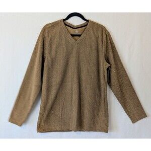 Vintage Covington Sears V-Neck Knit Sweater Khaki Tan Men’s Large